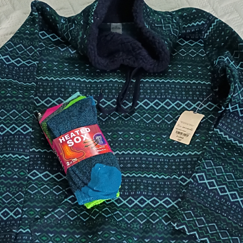 Navy Fairisle  Pullover With Winter Socks To Match. Stay Cozy Warm With The Set